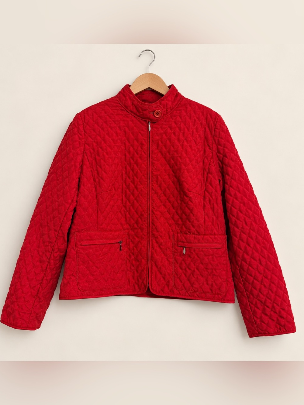 Ann Taylor LOFT Red Quilted Jacket Size 12 Zip Front Lightweight Coat